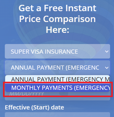 Super Visa monthly quote - step 3 Super Visa monthly quote - step 3