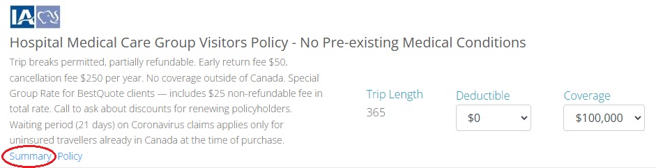 Bouton résumé des soumissions Super Visa