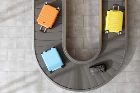 Baggage on a baggage carousel Baggage on a baggage carousel